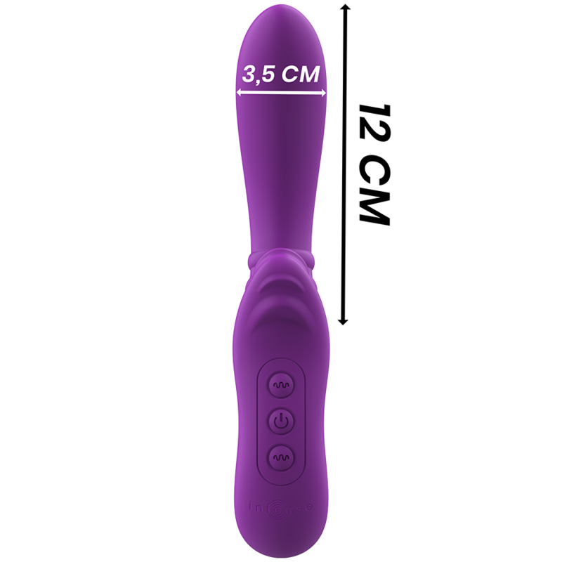 Vibrador flexible para adultos de color morado con forma de lengua, de la marca INTENSE FUN, diseñado para estimulación.