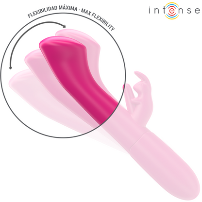 Vibrador rabbit rosa de 18,6 cm con 10 funciones de vibración, marca INTENSE FUN, diseñado para placer y estimulación.