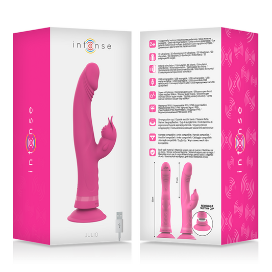 Vibrador rabbit de silicona rosa INTENSE FUN, diseño ergonómico y suave para placer sensual, en un acabado de alta calidad.
