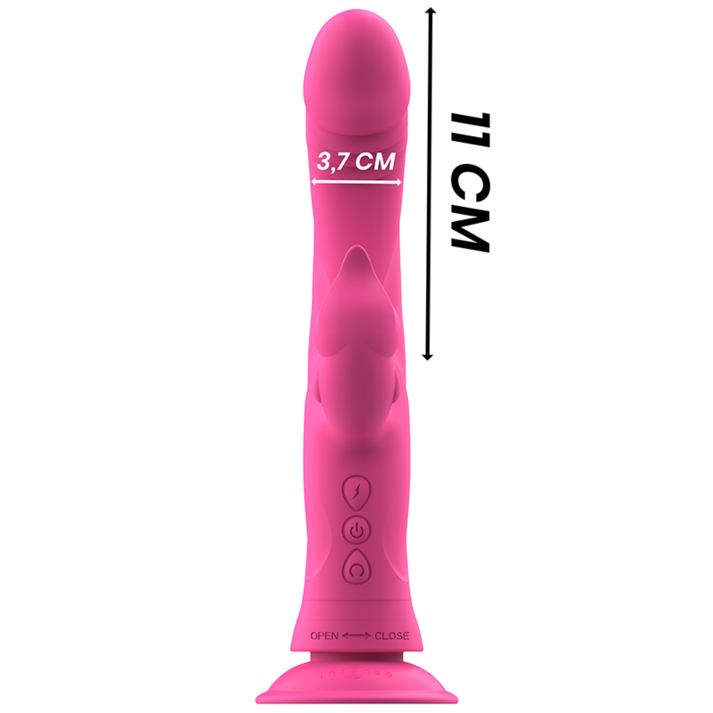 Vibrador rabbit de silicona rosa de la marca INTENSE FUN, diseñado para estimulación dual y comodidad.