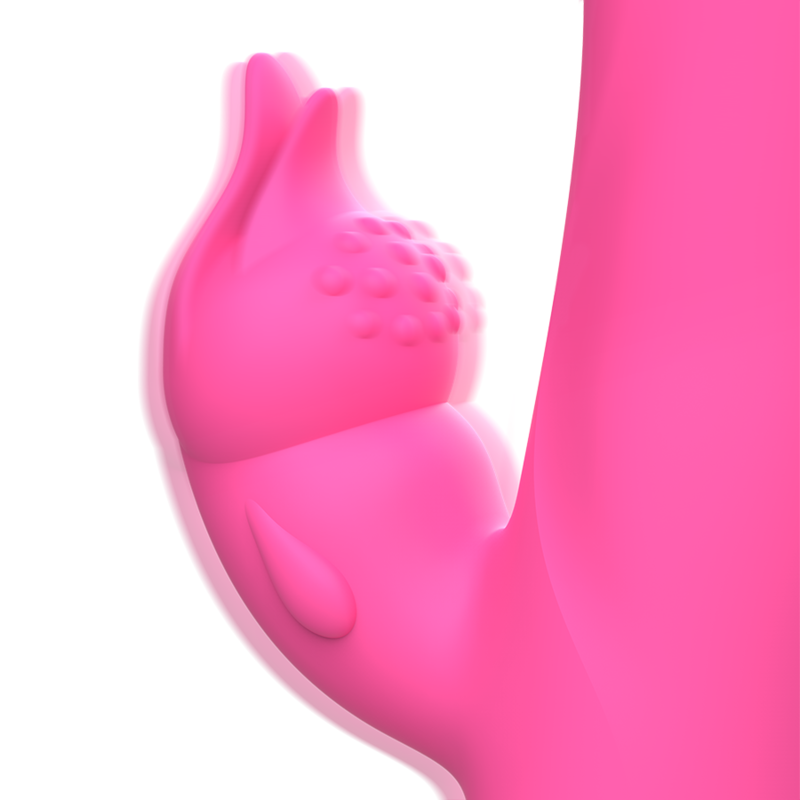 Vibrador rabbit de silicona rosa Intense Julio, con diseño ergonómico y texturizado para mayor placer.