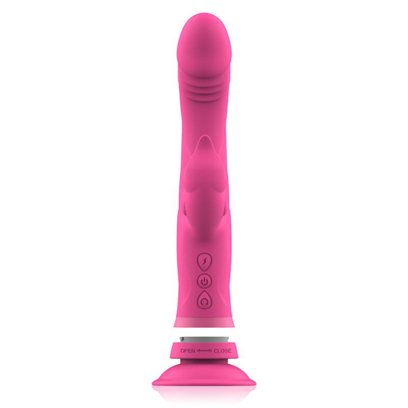 Vibrador rabbit de silicona rosa de la marca INTENSE FUN, diseño ergonómico y suave para estimulación dual.