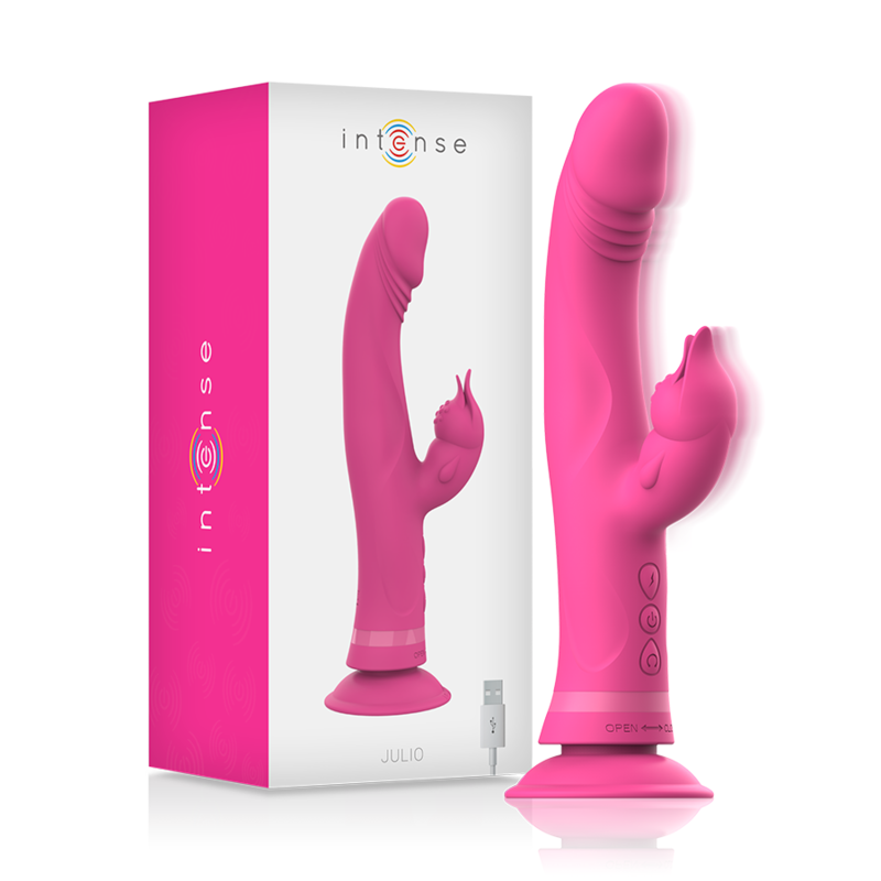 Vibrador rabbit de silicona rosa de la marca INTENSE FUN, diseño ergonómico y suave para placer sensual.
