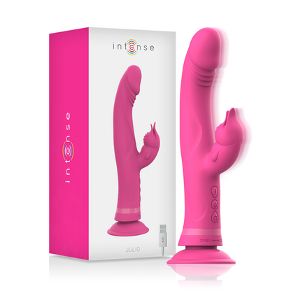 Vibrador rabbit de silicona rosa de la marca INTENSE FUN, diseño ergonómico y suave para placer sensual.