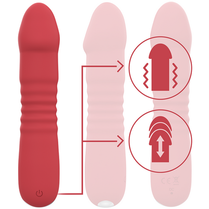 Vibrador rojo INTENSE FUN JUNI UP & DOWN con 10 funciones de vibración, diseño compacto y ergonómico para estimulación.
