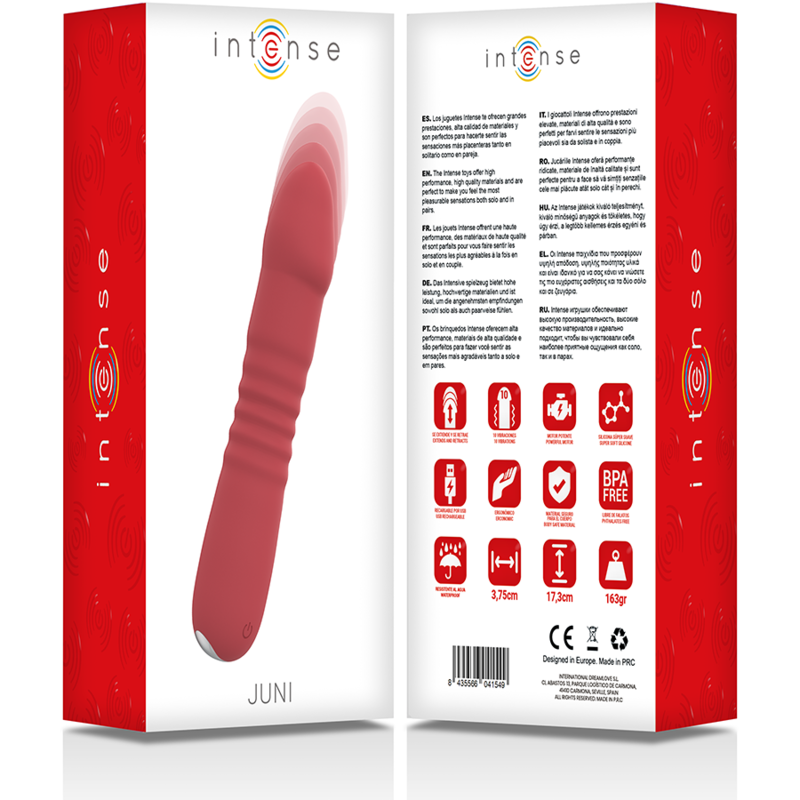 Vibrador rojo INTENSE FUN JUNI UP & DOWN con 10 funciones de vibración en imagen.