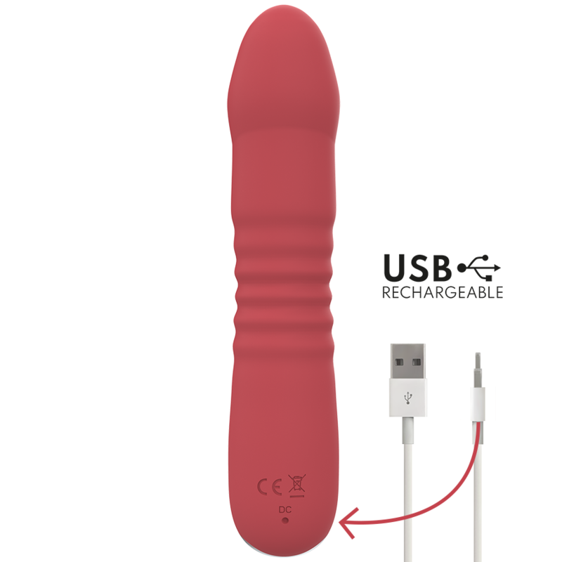 Vibrador rojo INTENSE FUN JUNI UP & DOWN con 10 velocidades, diseñado para estimulación intensa y placer personal.