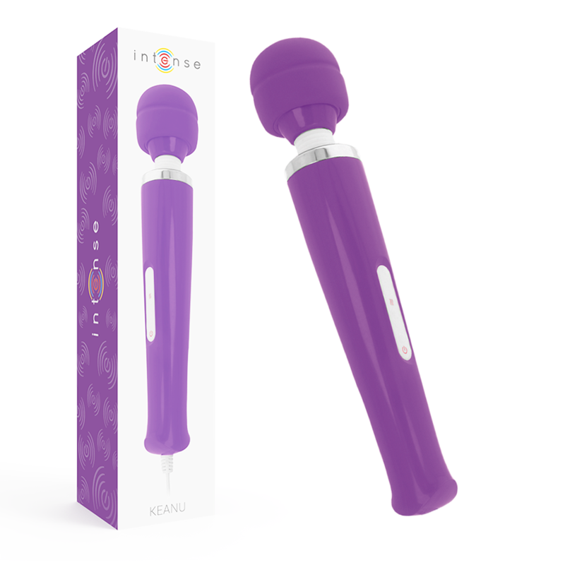 INTENSE Keanu Wand masajeadora lila, elegante diseño ergonómico, ideal para masajes relajantes y estimulantes.