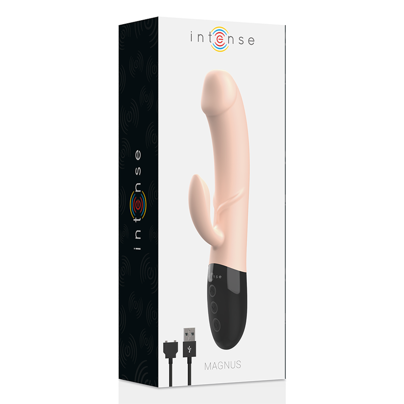 Vibrador recargable INTENSE Magnus Dual Natural de la marca INTENSE FUN, diseñado para placer dual con textura natural.