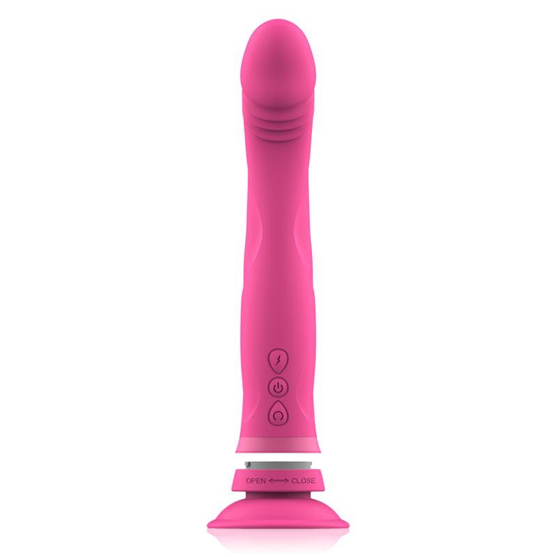 Dildo vibrador de silicona rosa de la marca INTENSE FUN, modelo Michelangelo, con forma ergonómica y textura suave.