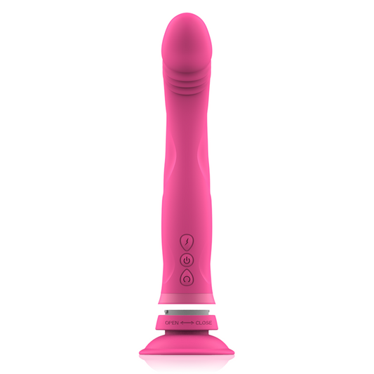 Dildo vibrador de silicona rosa de la marca INTENSE FUN, modelo Michelangelo, con forma ergonómica y textura suave.