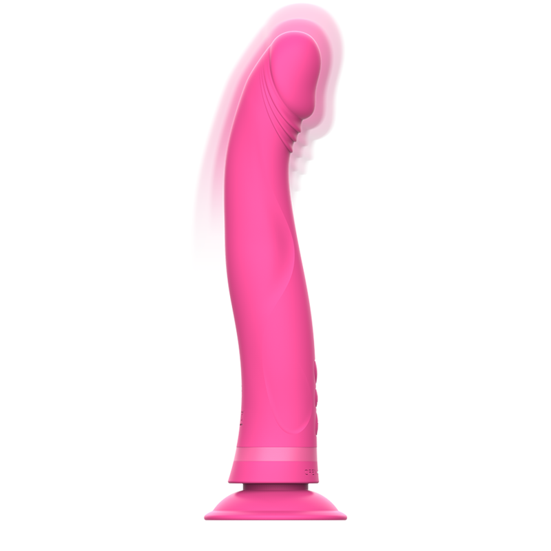 Vibrador de silicona rosa INTENSE MICHELANGELO de la marca INTENSE FUN, con diseño ergonómico y textura suave para placer.