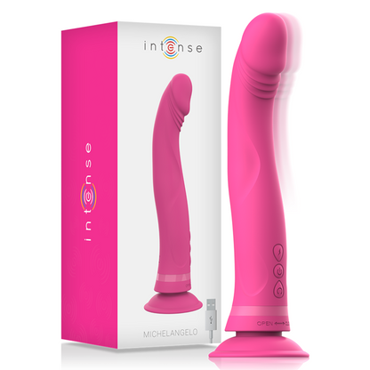 Vibrador de silicona rosa INTENSE MICHELANGELO de la marca INTENSE FUN, con diseño ergonómico y textura suave.