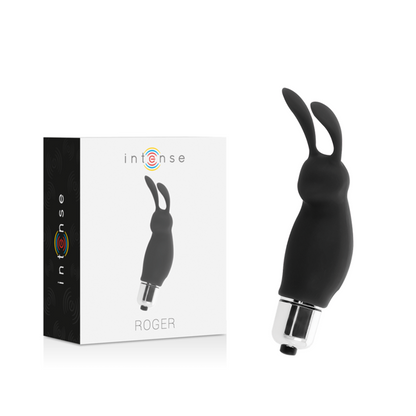 Rabbito negro INTENSE FUN Roger, con diseño realista y suave textura, para placer y estimulación.