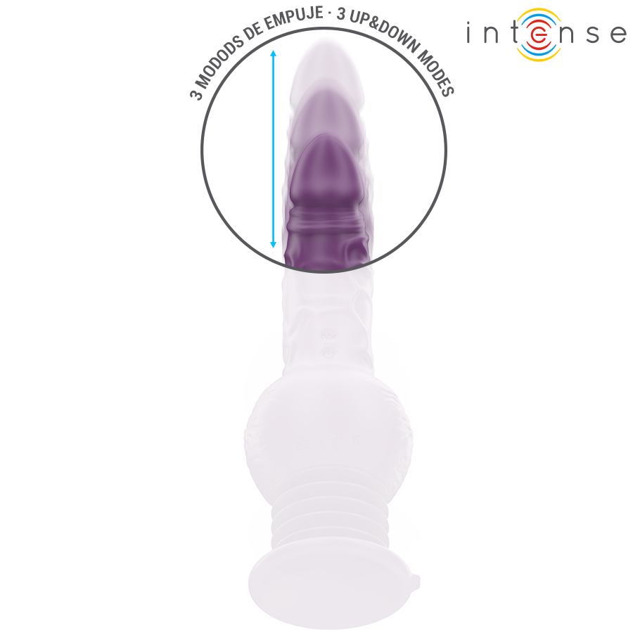 Vibrador multifunción Intense Tatum de 24 cm en color morado, con vibración up and down y diseño ergonómico.