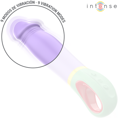 Vibrador clásico morado de la marca INTENSE FUN, diseño elegante y compacto para placer íntimo.