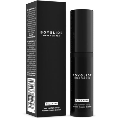 Spray anal relajante INTIMATELINE BOYGLIDE en botella de 20 ml, con aplicador y etiqueta visible.