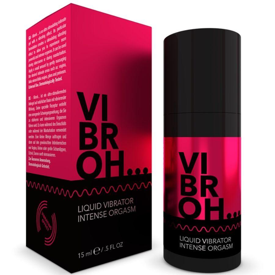 Vibrador líquido INTIMATELINE VIBROH de 15 ml, envase con vibrador líquido para uso íntimo, en presentación de 15 ml.