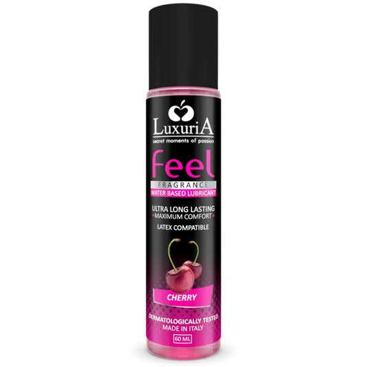 Lubricante a base de agua INTIMATELINE LUXURIA Feel con aroma a cereza, frasco de 60 ml, para mayor comodidad y placer.