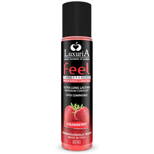 INTIMATELINE LUXURIA Feel Water-Based Strawberry Lubricant 60 ml bottle with a vibrant pink label and cap.