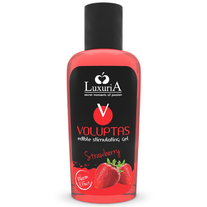 Gel de masaje comestible INTIMATELINE LUXURIA Voluptas con efecto calor, sabor a fresa, 100 ml, para sensuales experiencias.