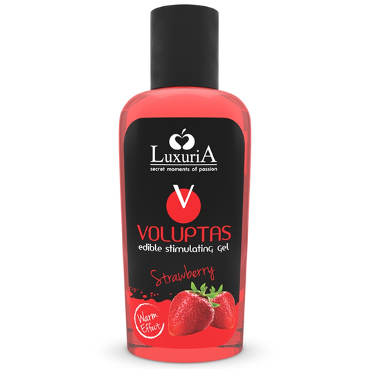 Gel de masaje comestible INTIMATELINE LUXURIA Voluptas con efecto calor, sabor a fresa, 100 ml, para sensuales experiencias.