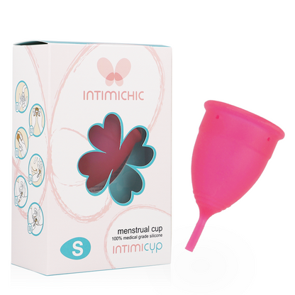 Copa menstrual de silicona médica INTIMICHIC talla S, vista en imagen, diseñada para protección femenina cómoda y segura.
