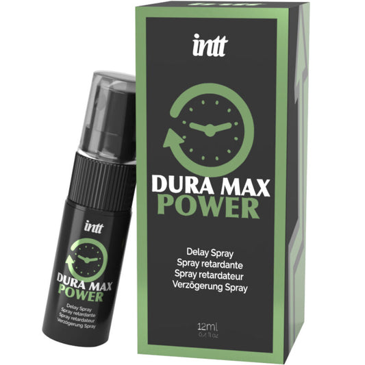 Spray retardante INTT DURA MAX POWER de la marca INTT FOR HIM, en botella con pulverizador y etiqueta azul.