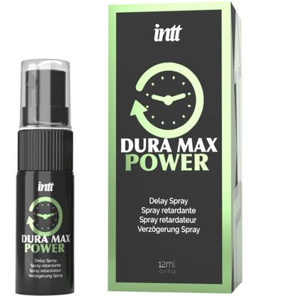 Spray retardante INTT DURA MAX POWER de INTT FOR HIM en un bote con etiqueta blanca y negro.