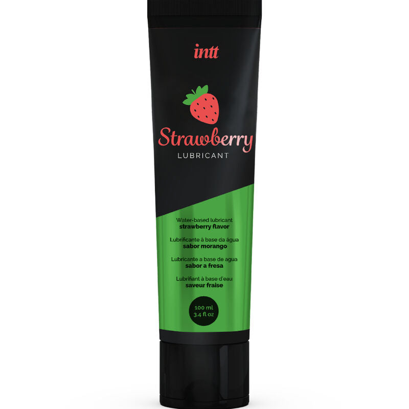 Lubricante íntimo de agua sabor a fresa de INTT LUBRICANTS, textura suave y agradable para uso personal.
