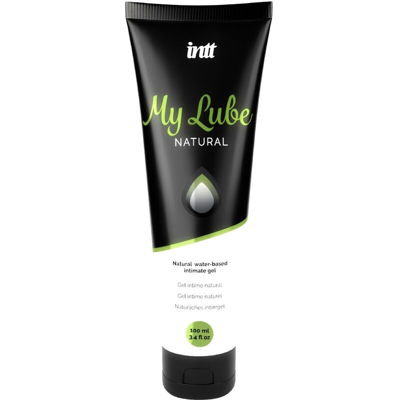 Lubricante íntimo de base agua natural de INTT LUBRICANTS, envase con producto transparente y etiqueta blanca.