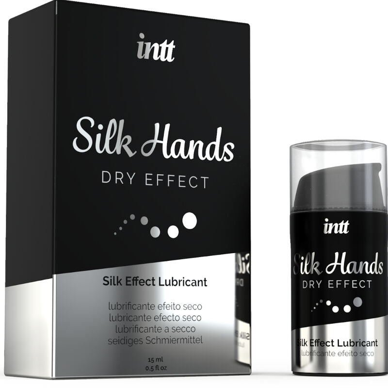 Lubricante para manos INTT LUBRICANTS Silk Hands con fórmula concentrada de silicona en frasco de 15 ml.