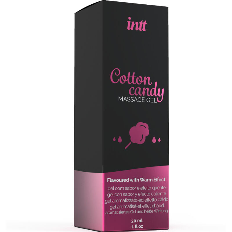 Gel de masaje y sexo oral INTT MASSAGE & ORAL SEX con sabor a algodón de azúcar y efecto calor, textura suave y aromática.