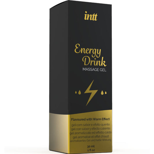 Gel de masaje y sexo oral INTT MASSAGE & ORAL SEX con sabor a bebida energética y efecto calor, para experiencias sensuales.