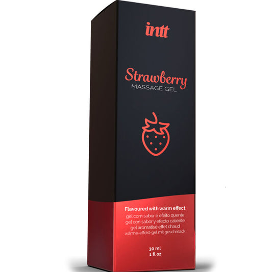 Gel de masaje y sexo oral INTT MASSAGE & ORAL SEX con sabor a fresa y efecto calor, para experiencias sensuales y placenteras.