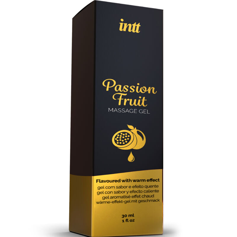 INTT Massage & Oral Sex gel with passion fruit flavor, warming massage and oral sex lubricant in a clear bottle.