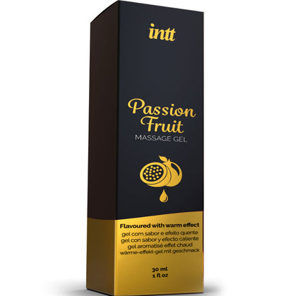 INTT Massage & Oral Sex gel with passion fruit flavor, warming massage and oral sex lubricant in a clear bottle.