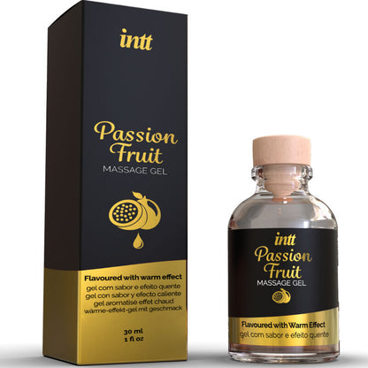 INTT Massage & Oral Sex gel with passion fruit flavor, warming effect, designed for massage and oral pleasure, in a 125ml bottle.