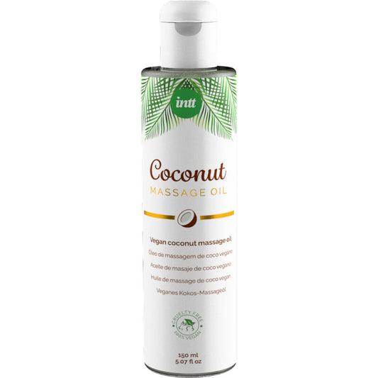 INTT VEGAN LINE soothing vegan massage oil with coconut flavor, relaxing and moisturizing for skin.