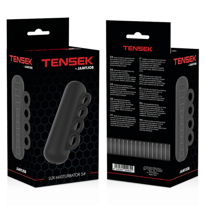 Masturbador Tensek 5 negro de la marca JAMYJOB, con textura detallada y diseño realista para placer personal.