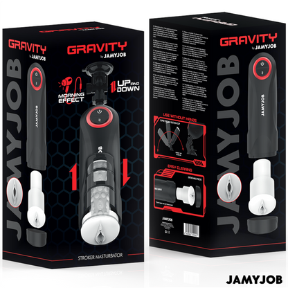 Masturbador vaginal automático JAMYJOB Gravity con 5 modos de empuje y efecto sonido, diseñado para placer y estimulación.