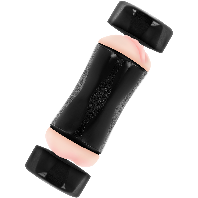 Masturbador doble con entrada vaginal y anal de la marca JAMYJOB, diseño realista y textura detallada para mayor comodidad.