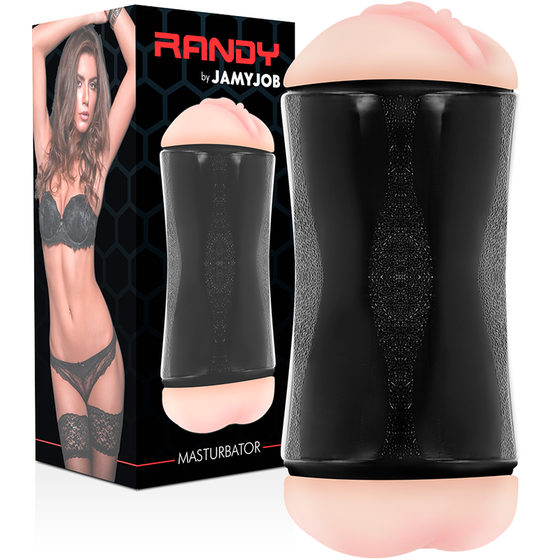 Masturbador doble entrada JAMYJOB Randy con vagina y ano, detalles realistas, material suave, diseñado para placer masculino.