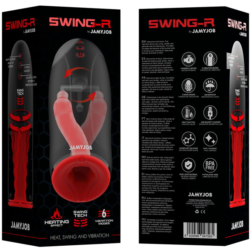 Masturbador JAMYJOB Swing-R con calor, oscilación y vibración, diseñado para placer y estimulación sensorial.
