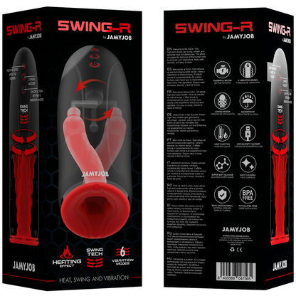 Masturbador JAMYJOB Swing-R con calor, oscilación y vibración, diseñado para placer y estimulación sensorial.