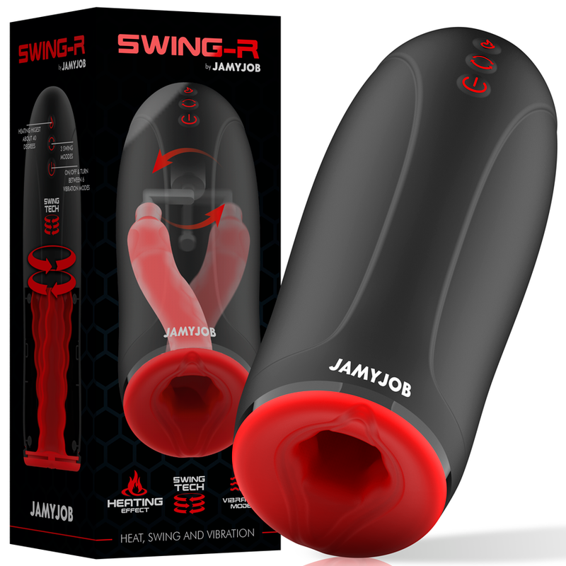 Masturbador JAMYJOB SWING-R con calor, oscilación y vibración, diseño realista para placer y estimulación.