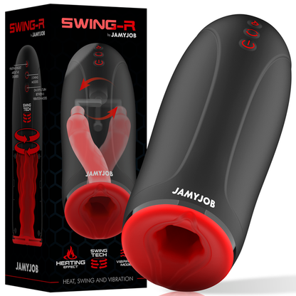 Masturbador JAMYJOB SWING-R con calor, oscilación y vibración, diseño realista para placer y estimulación.