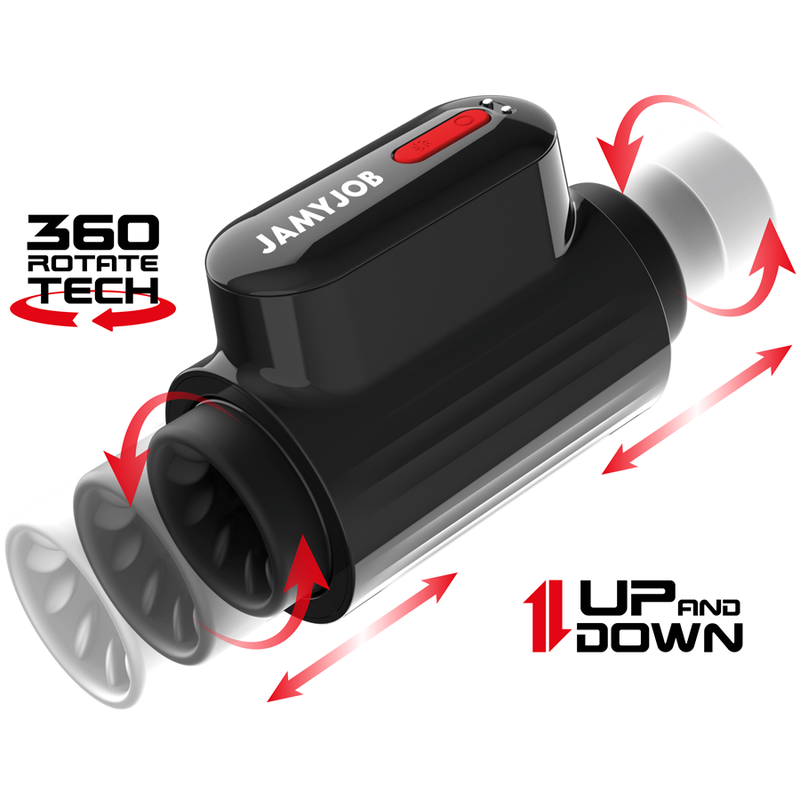 Masturbador turbo JAMYJOB Vortex con empuje y rotación 360 grados, diseñado para una experiencia de placer intensa.
