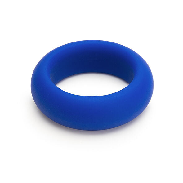 Anillo de silicona azul de la marca JE JOUE con diseño para estrangulamiento mínimo, visible en la imagen.