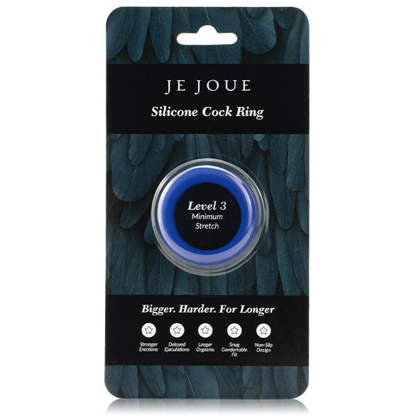 Anillo de silicona azul de la marca JE JOUE con diseño ergonómico y estrangulamiento mínimo, ideal para uso cómodo y seguro